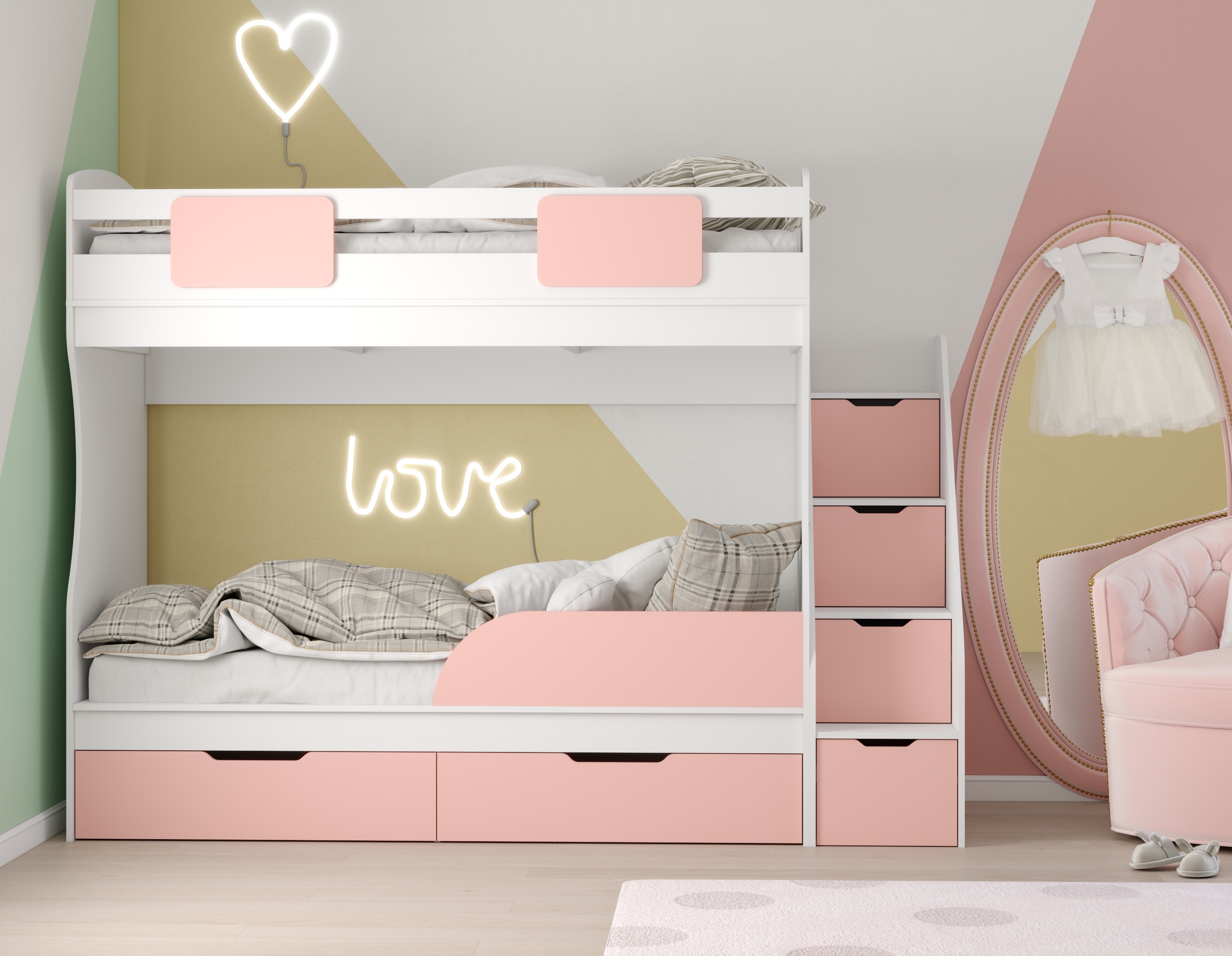 Кровать двухъярусная Дуэт (айскрим + белый) с бортиком