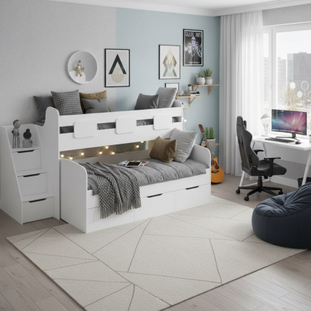 Кровать 2-х ярусная Городок 190х90 + 180х80  (дуб золотистый + белый) от Династия Kids