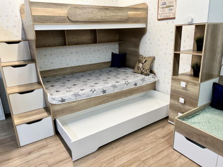 Кровать двухъярусная Биг 120х200 (дуб каньон + белый)  от Династия Kids