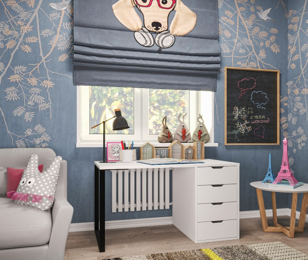 Стол псиьменный Соло 1200 мм (белый + опора черная) 