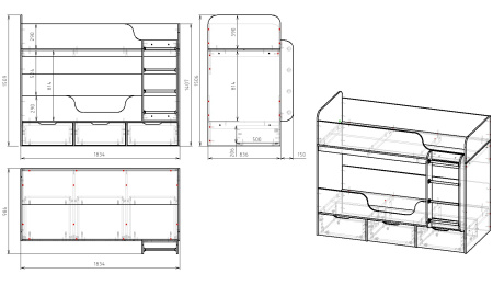 Двухъярусная кровать Малыши Двойняшки 180х80 (велюр + белый) от Династия Kids