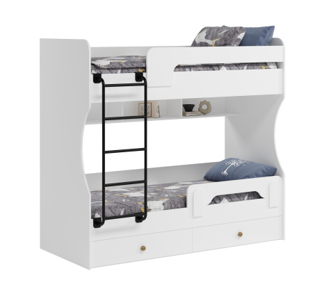 Кровать 2-х ярусная Омега (цвет белый + лестница черная) 190х80 от Династия Kids