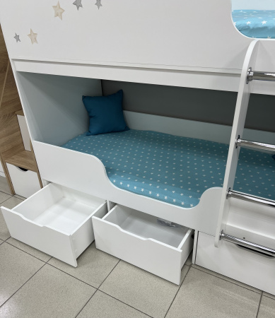 Двухъярусная кровать Малыши Двойняшки 180х80 (велюр + белый) от Династия Kids