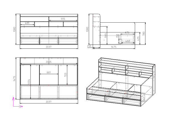 Кровать угловая "Вектор" 120х200 с 3 ящиками (правая/левая)  от Династия Kids