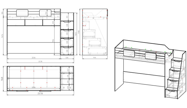 Кровать-чердак 200х90 коллекции Мозаика-2  от Династия Kids