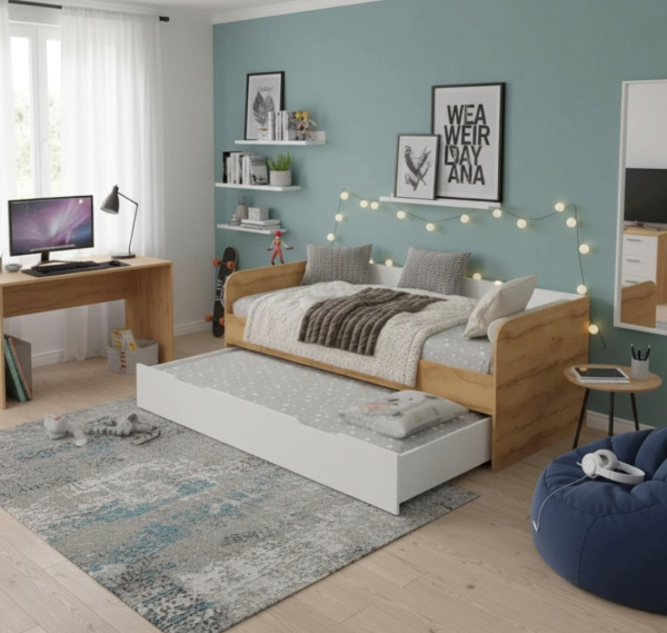 Кровать 2-х ярусная Дабл 190х90 +180х80 (дуб золотистый + белый) 