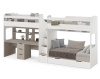 Кровать 3-х ярусная Квартет + стол для 2 детей (велюр + белый)