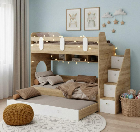 Кровать Фортуна-3 (корпус белый + фасады дуб сонома) 190*80 от Династия Kids