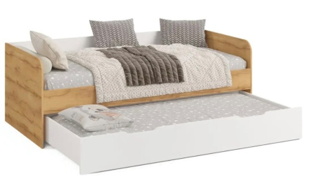 Кровать Дабл с выкатным спальным местом 190х90 + 180х80 (дуб сонома + белый) от Династия Kids