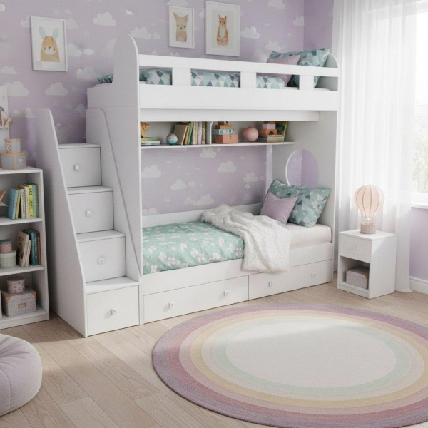 Двухъярусная кровать Юниор-1 (цвет белый) 190х80 от Династия Kids