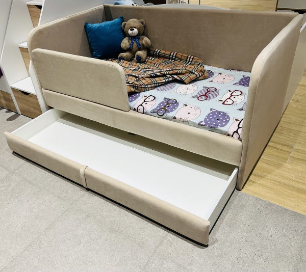 Мягкая кровать Nepos 80х160 (велюр Тедди 304 бежевый) от Династия Kids