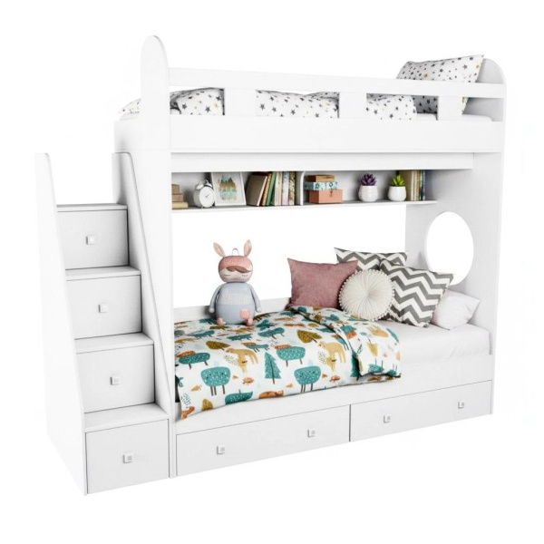 Двухъярусная кровать Юниор-1 (цвет белый) 160х80 от Династия Kids