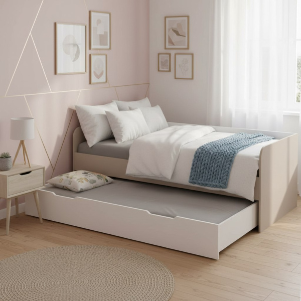 Кровать Дабл с выкатным спальным местом 190х90 + 180х80 (дуб сонома + белый)