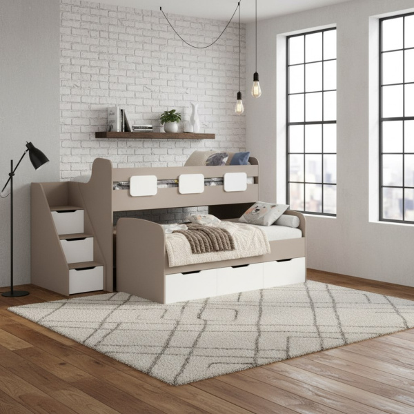 Двухъярусная кровать Городок (цвет белый) 190х90 + 180х80 от Династия Kids