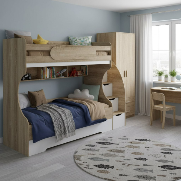 Кровать БИГ 120х200 (дуб сонома+белый)  от Династия Kids