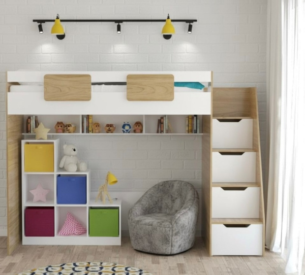 Комплект мебели: кровать-чердак Мозаика + Стеллаж универсальный 
