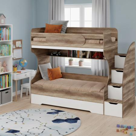 Двухъярусная кровать БИГ (дуб каньон + белый) 120х200  от Династия Kids