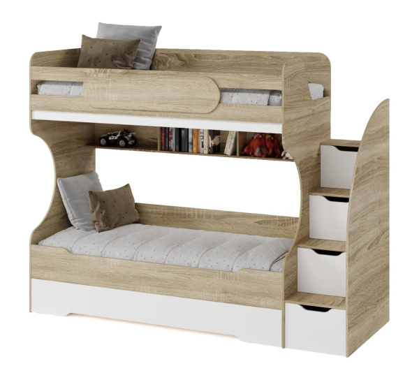 Кровать БИГ 200х90 (дуб сонома + белый)  от Династия Kids