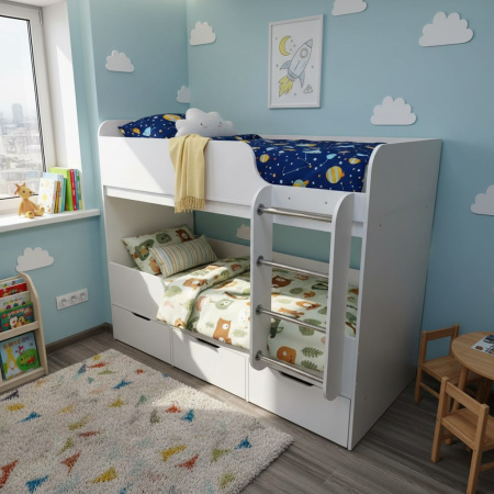 Кровать двухъярусная Малыши Двойняшки 180х80 (дуб сонома + белый) от Династия Kids