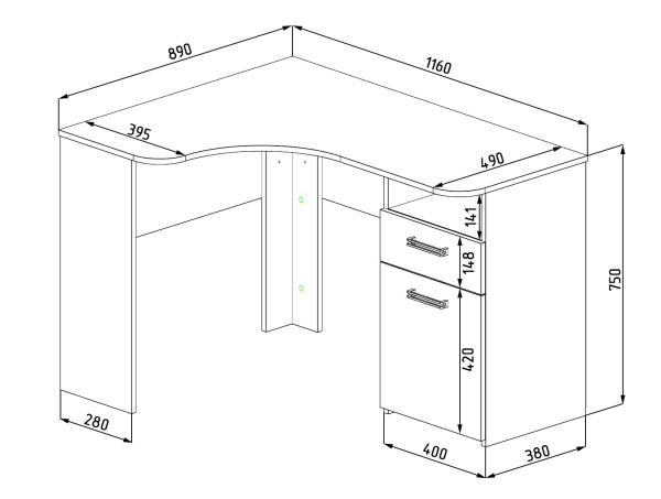 Стол угловой 1160 мм коллекции Гранд  от Династия Kids