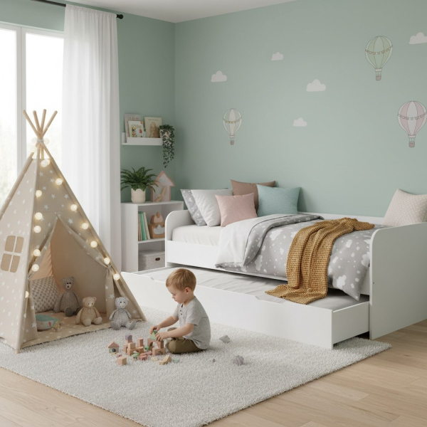 Кровать 2-х ярусная выдвижная Дабл 190х90 +180х80 (цвета разные) от Династия Kids