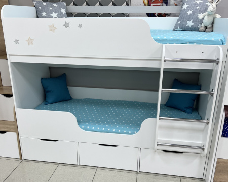 Двухъярусная кровать Малыши Двойняшки 180х80 (велюр + белый) от Династия Kids