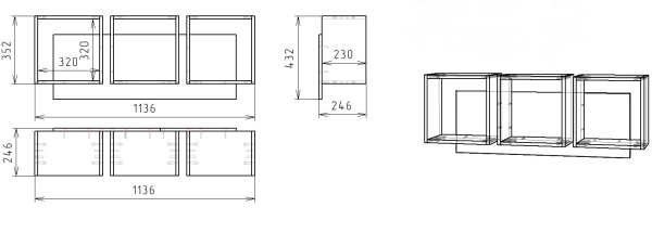 Полка настенная Квадрат-3 (дуб сонома+белый) 1136 мм от Династия Kids