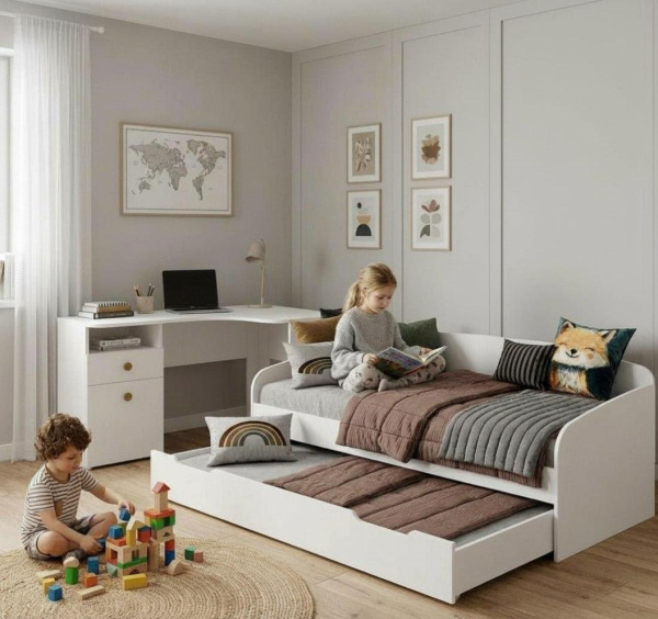 Кровать выдвижная Двушка + стол угловой Умка