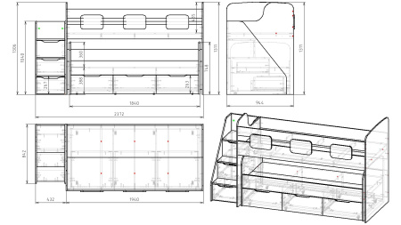 Кровать 2-х ярусная Городок (цвета разные) 190х90 + 180х80 от Династия Kids