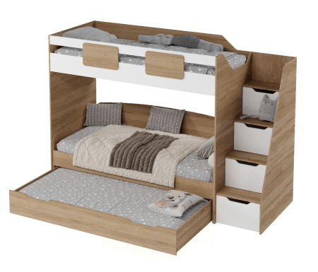 Кровать-чердак Мозаика + кровать Двушка (вяз швейцарский) 190х90 от Династия Kids