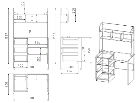 Стол 1000 мм Практик-3 (гаскон пайн + белый). Левый/правый от Династия Kids