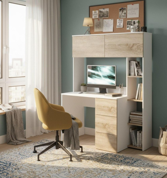 Стол Ритм 1250 мм (корпус белый + фасады дуб сонома). Левый/правый