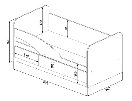 Кровать 160х80 Умка-5 NEW (ручки - дуб) от Династия Kids